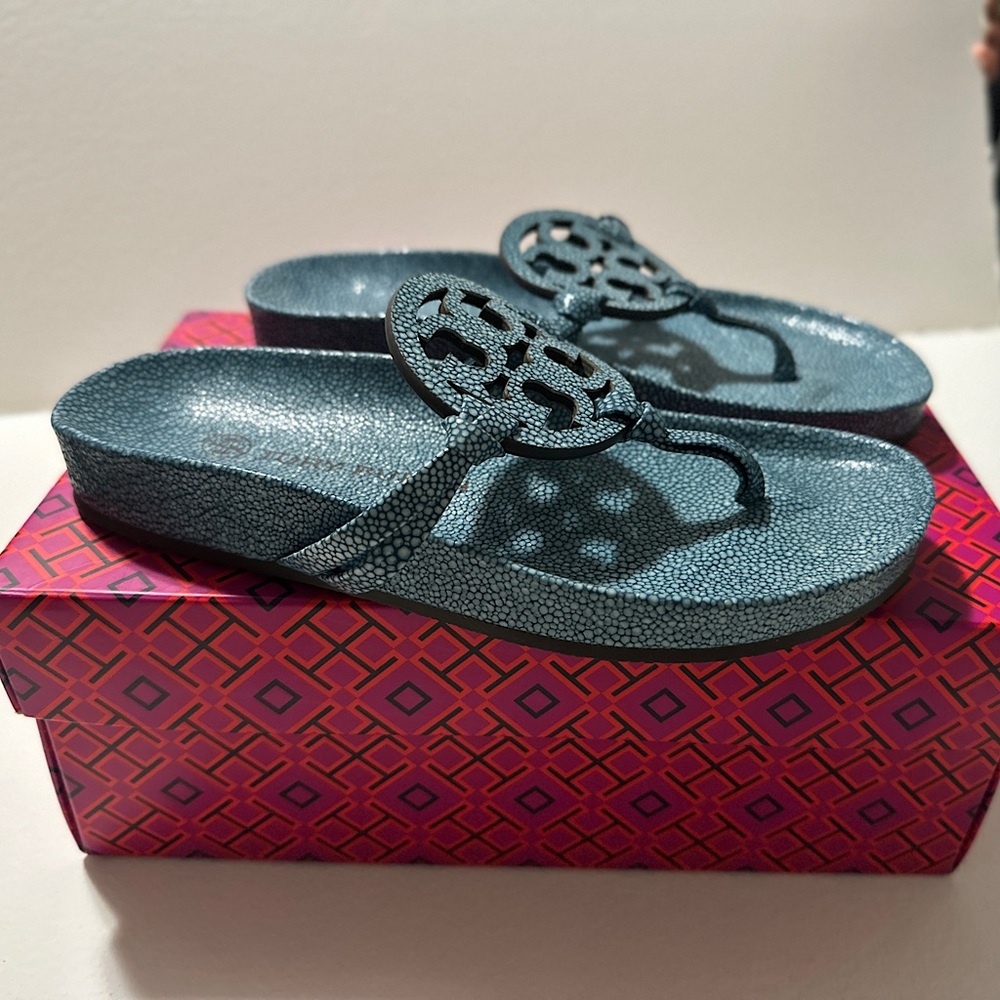 Tory Burch Blue Miller Cloud Stingray Leather Sandal